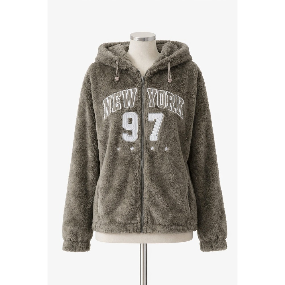 Harper & Ivy New York 97 Plush Fleece Hoodie Jacket M‎ Gray Zip Up Cozy Varsity